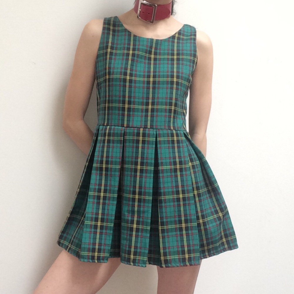 SOLD O-MIGHTY Grunge Girl green plaid mini dress