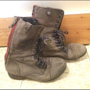 Steve Madden Black Combat Boots with Canvas print