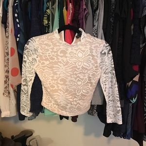 While Lace Long Sleeve Crop Top