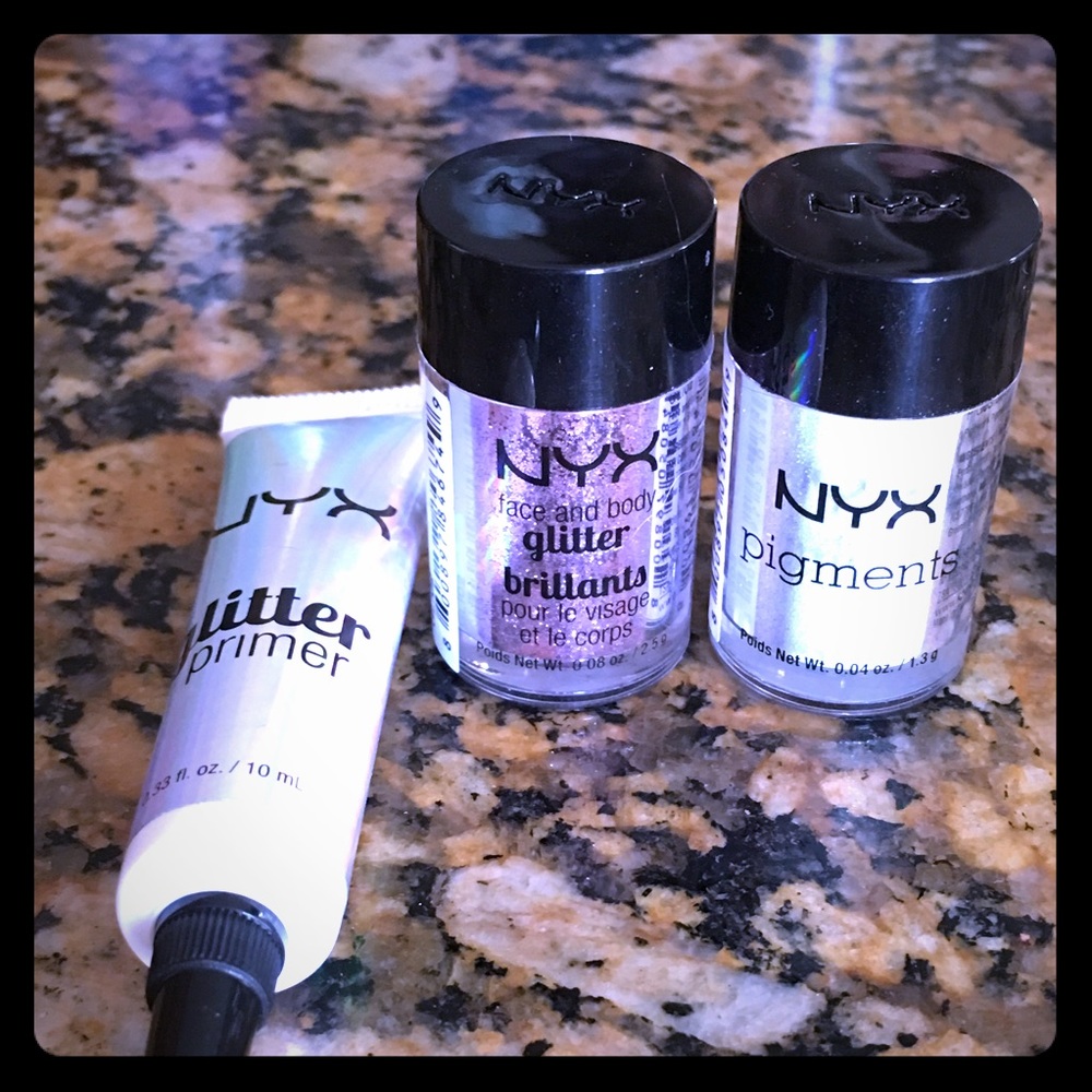 NYX glitter and glitter primer pink and silver
