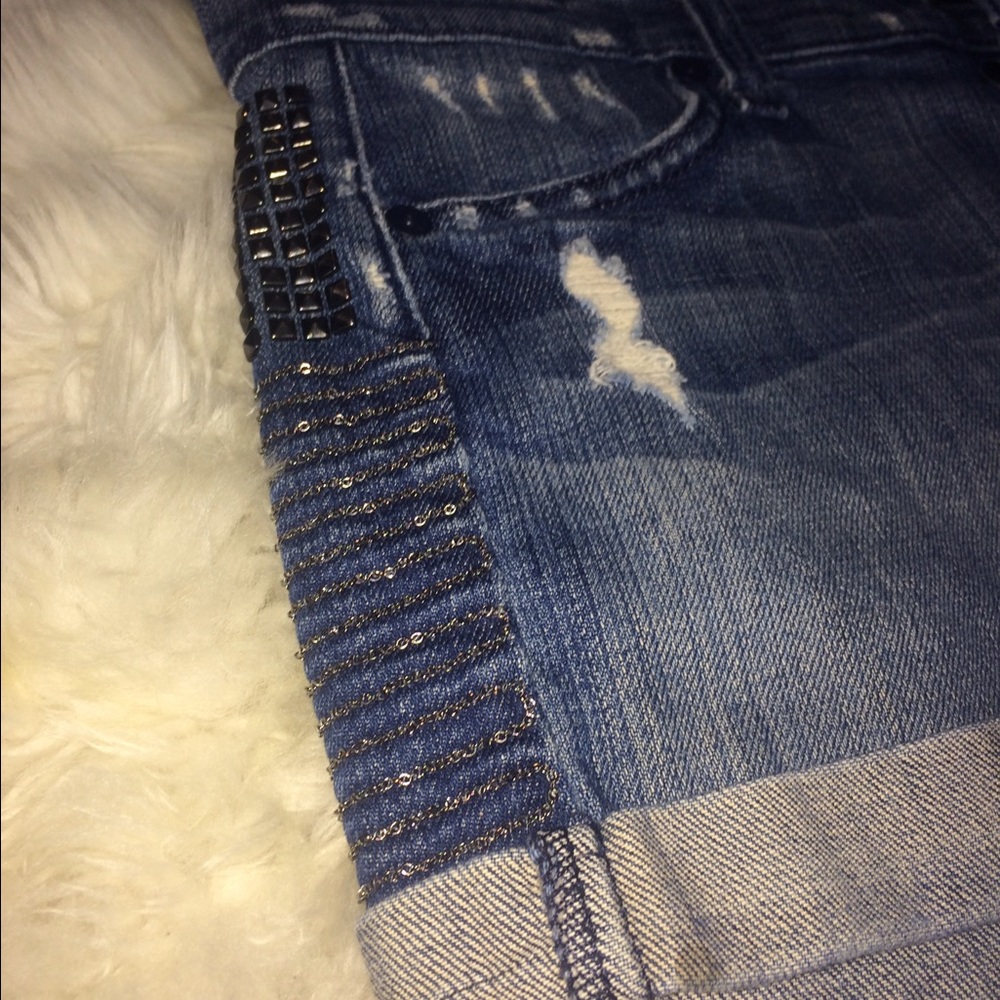 Denim shorts.
