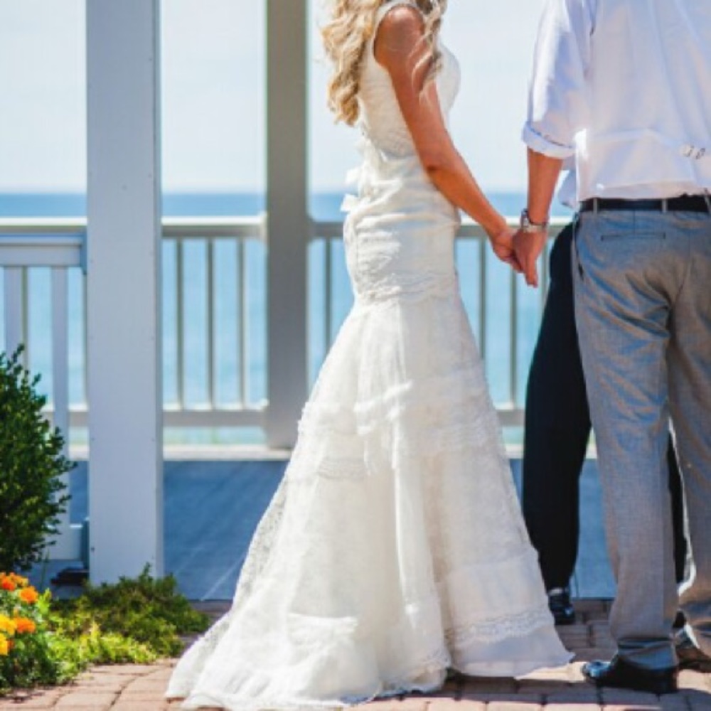 Melissa Sweet Ivory Lace Satin Organza Gown
