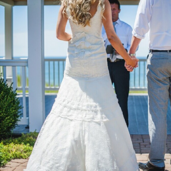 Melissa Sweet Ivory Lace Satin Organza Gown - Picture 2 of 8