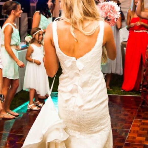 Melissa Sweet Ivory Lace Satin Organza Gown - Picture 3 of 8