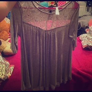 Grey loose long shirt CUTE W LEGGINGS