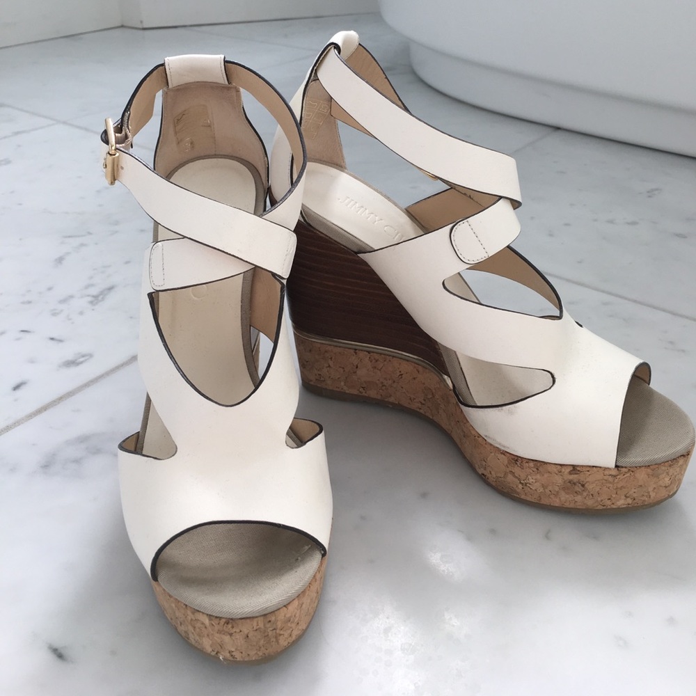 Jimmy Choos 5" platform White Sandals in size 38