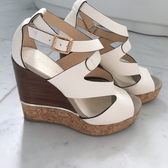 Jimmy Choos 5" platform White Sandals in size 38 - Picture 2 of 5
