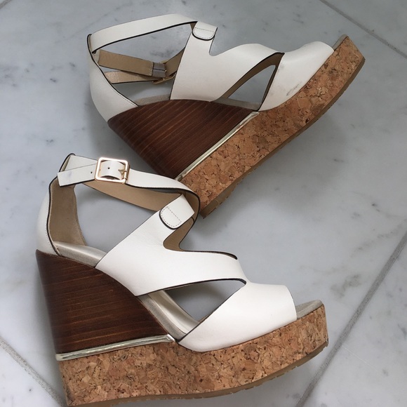 Jimmy Choos 5" platform White Sandals in size 38 - Picture 4 of 5