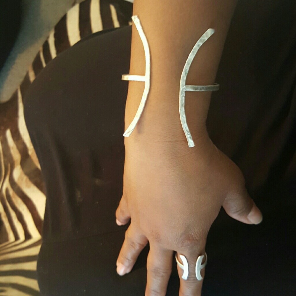 Hammered bracelet and ring