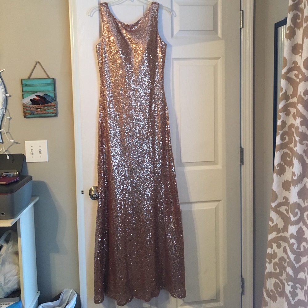 Rose gold sequined formal dress