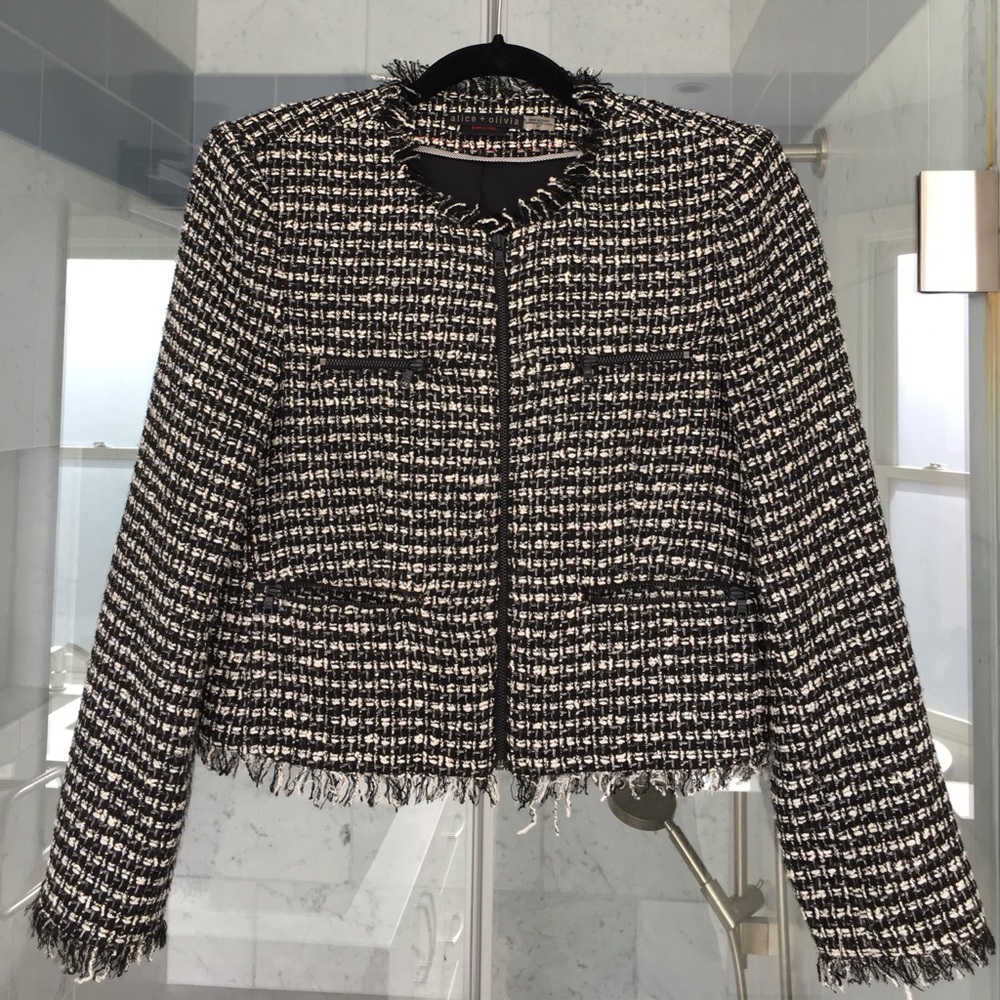 Alice Olivia black and white Tweed Blazer