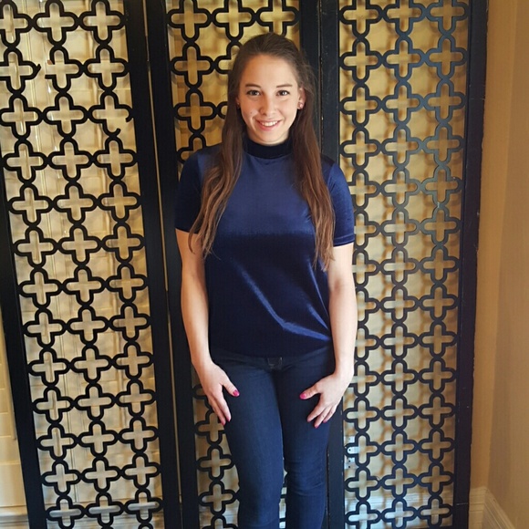 Zara Tops - ZARA NAVY  VELVET MOCK TURTLENECK TOP
