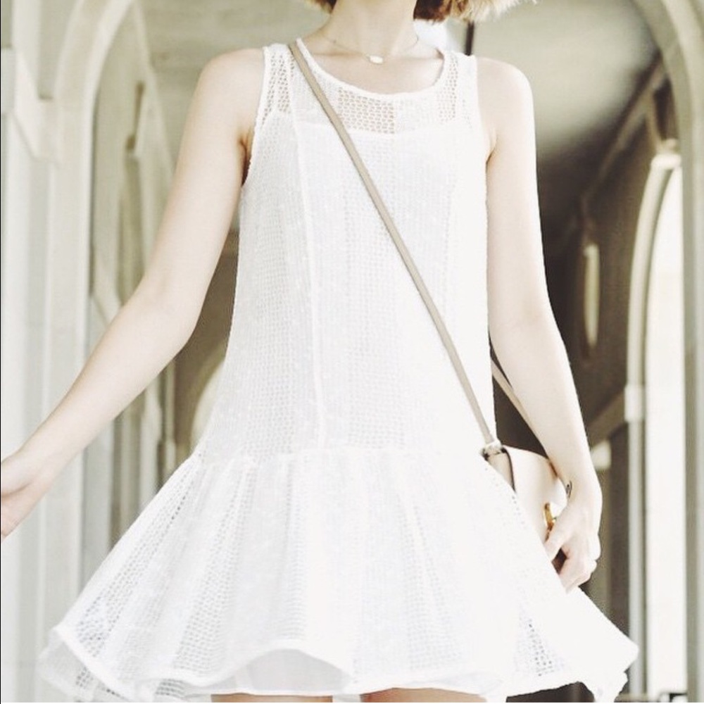 BCBGeneration white crochet drop waist dress