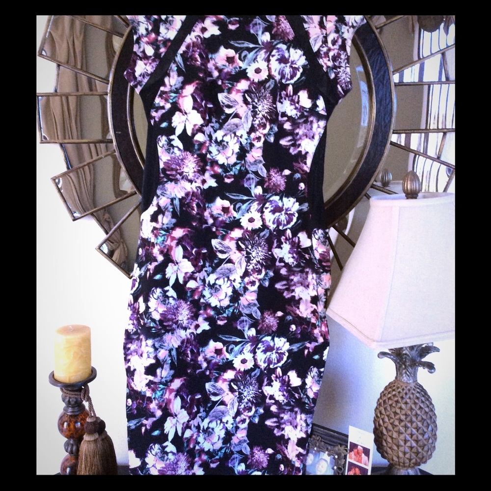 Material girl spandex multi colored flower dress