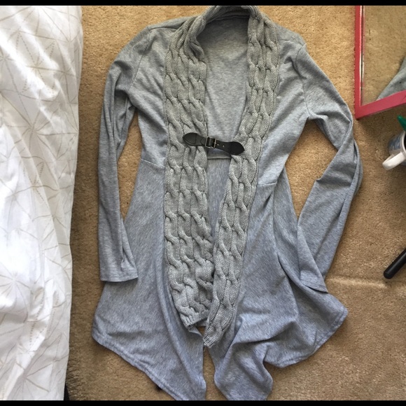 Grey cardigan with sweater trim - Picture 1 of 4