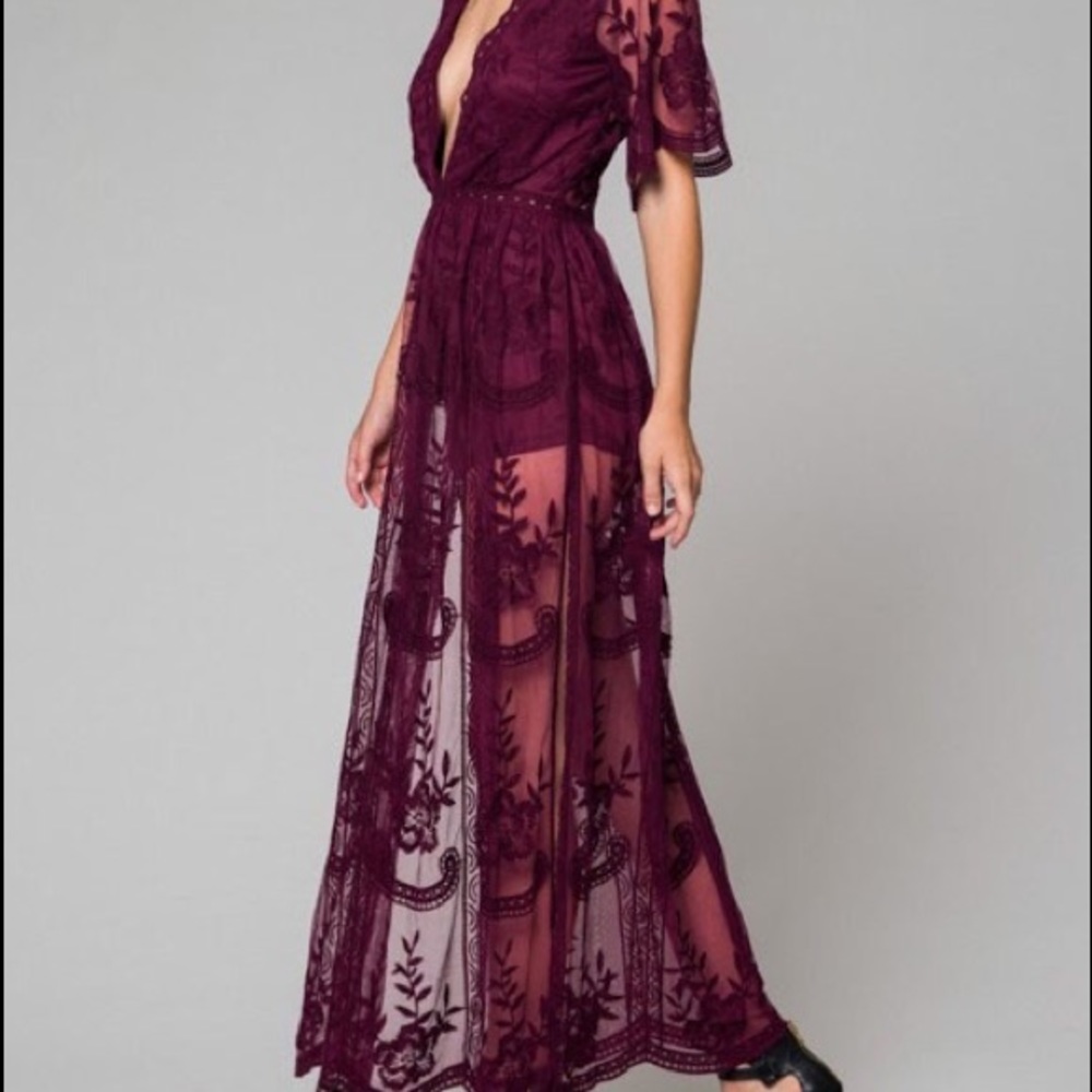 Honey punch lace maxi romper