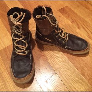 J Brand leather and plush fleece duck boots