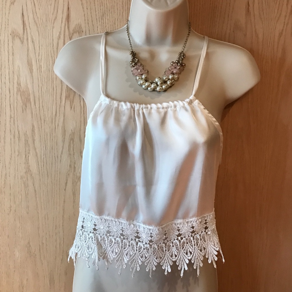 ***SOLD*** White chiffon lace crop top