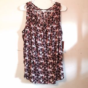 Brown Floral Sleeveless Blouse