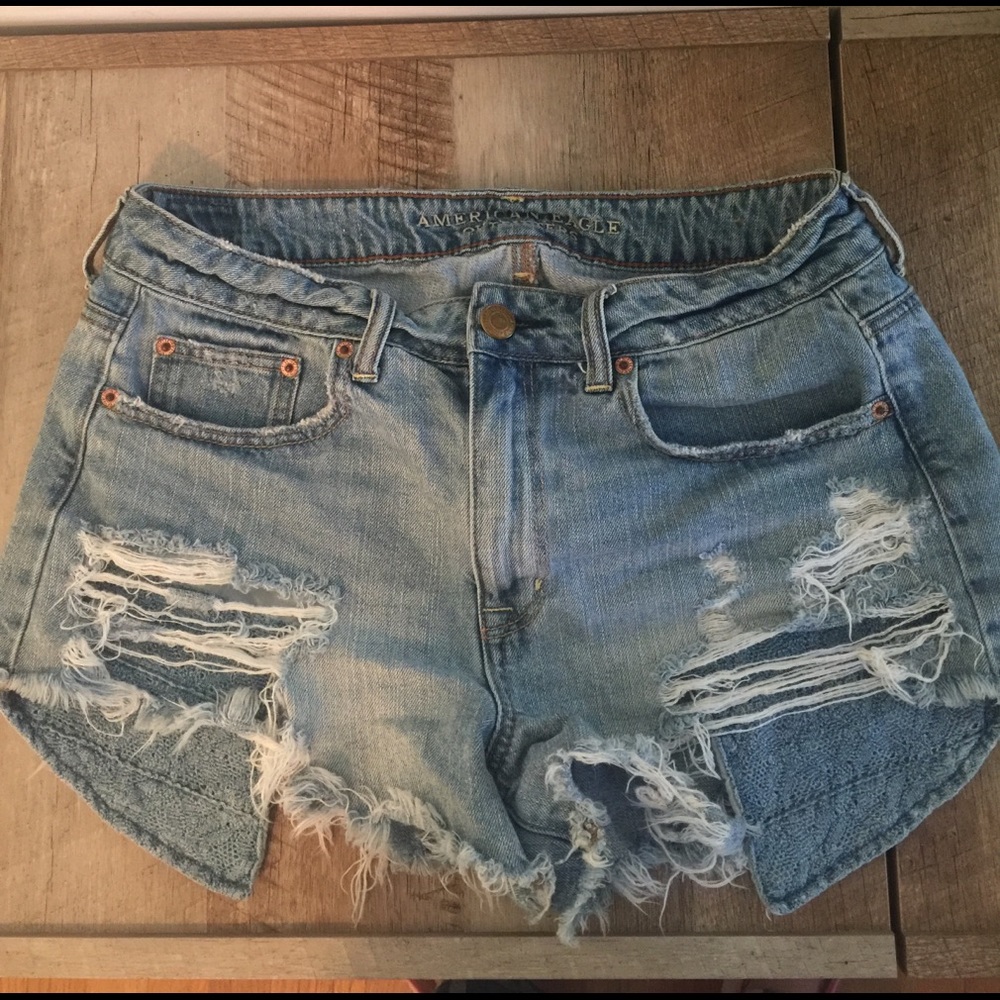American Eagle High Waisted Denim Cut Off Shorts
