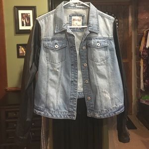 Jean Jacket with Leather Sleeves