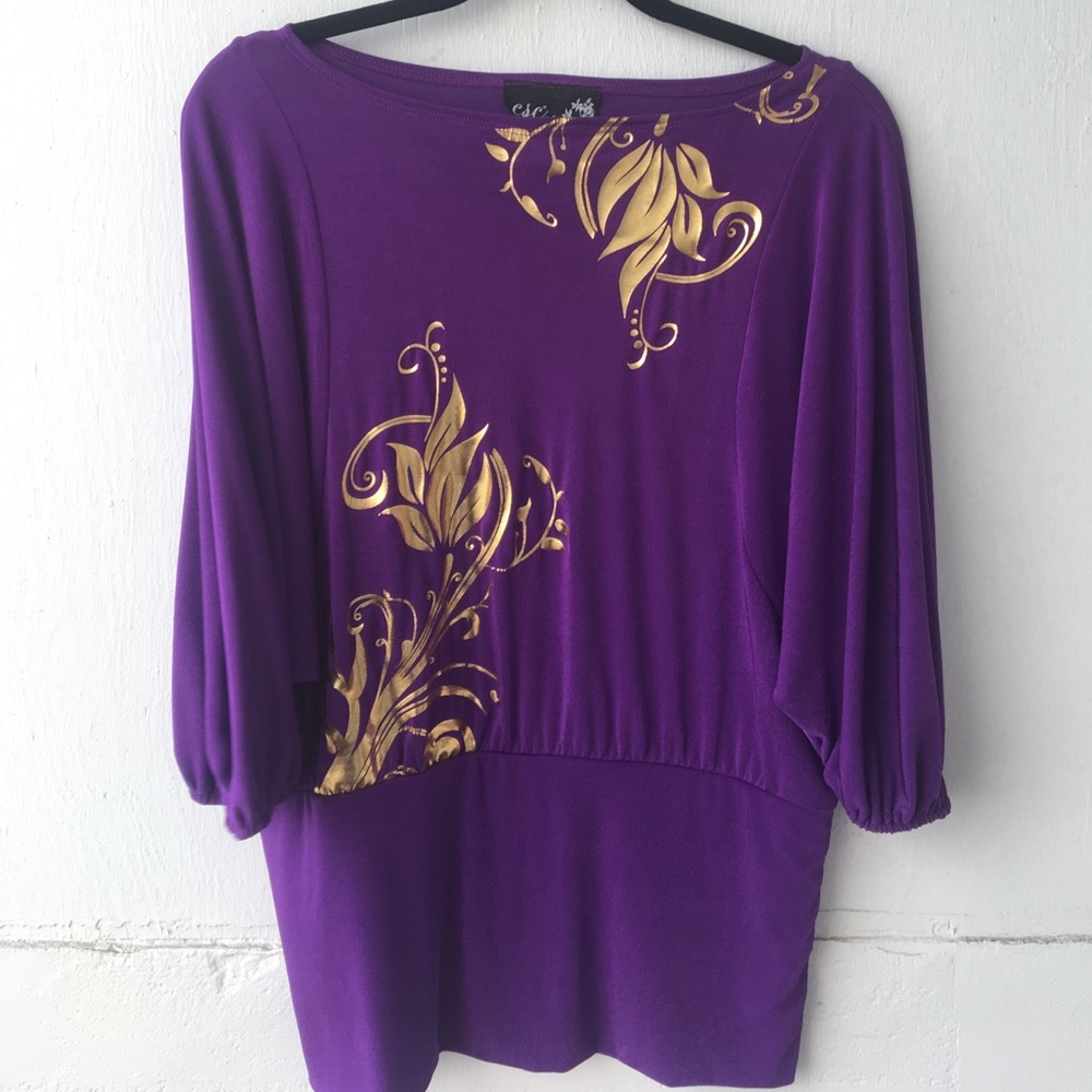 Womans L top purple gold stretchy GORGEOUS NWOT
