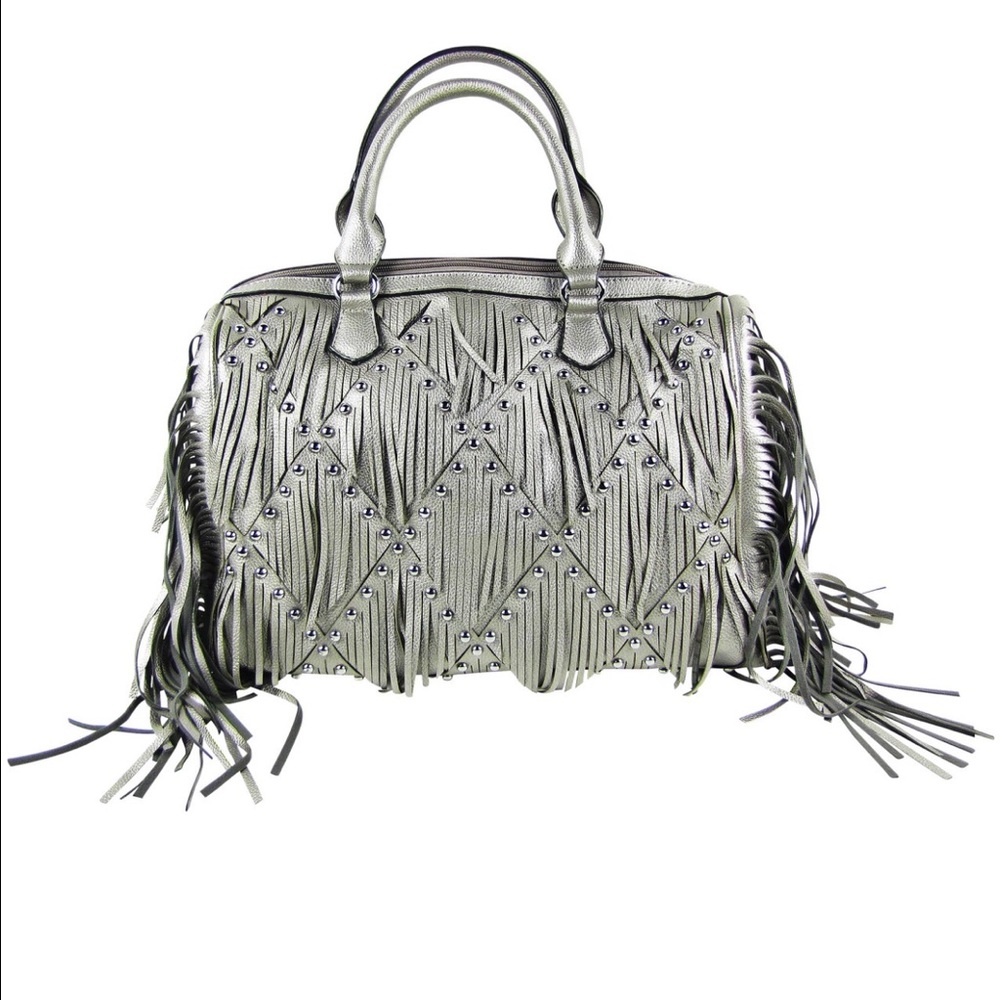 Gray Studded Ruffle look shoulder handbag