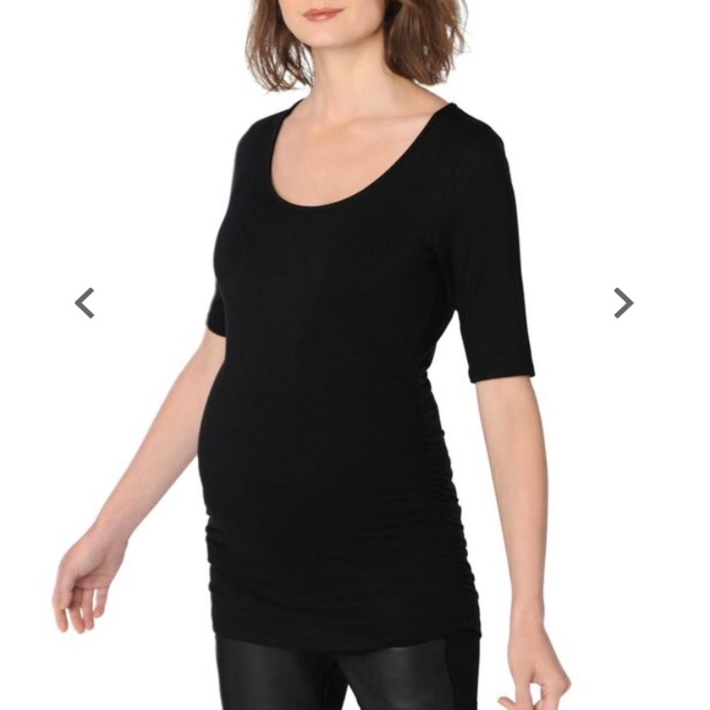 Elbow Sleeve Side Ruched Maternity Tee- Solid