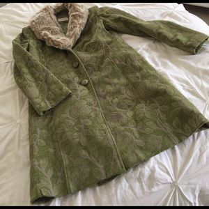 tapestry coat with fur collar