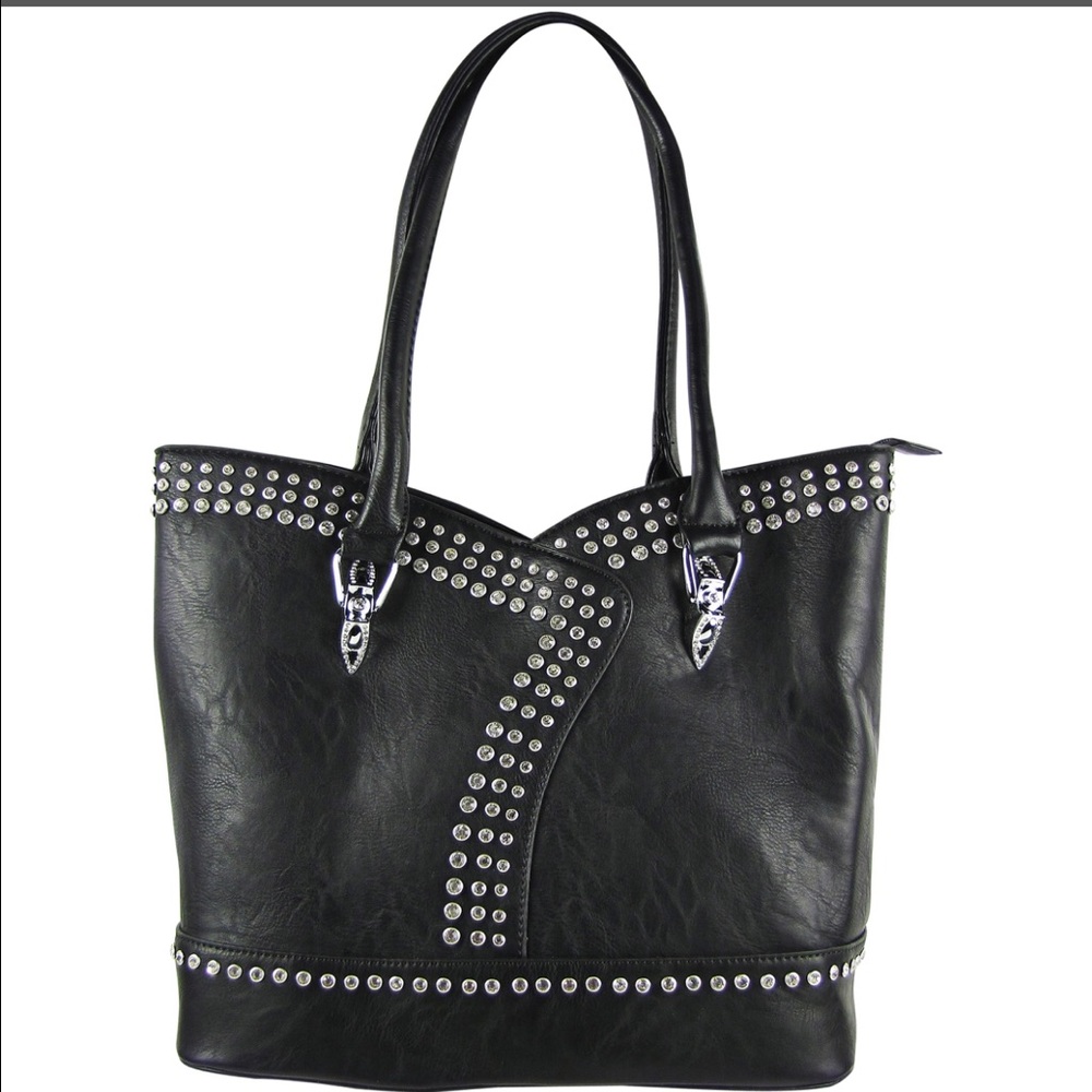 Black Studded Rhinestone Look Shoulder Handbag