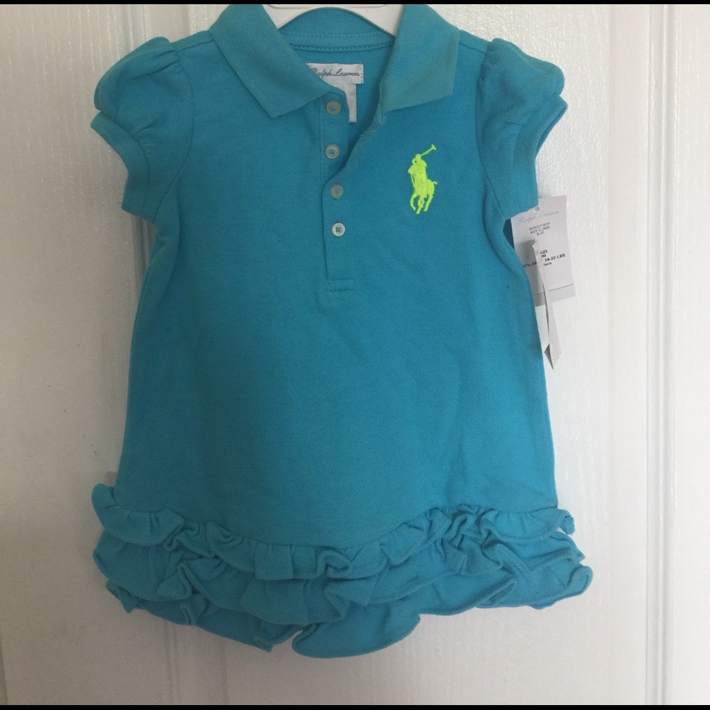 Ralph Lauren baby girl's ruffle polo dress blue 9
