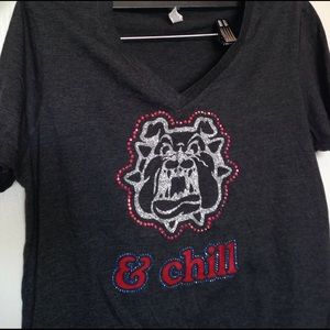 🌸SALE|Rhinestoned| Bulldogs & Chill V Neck Tee