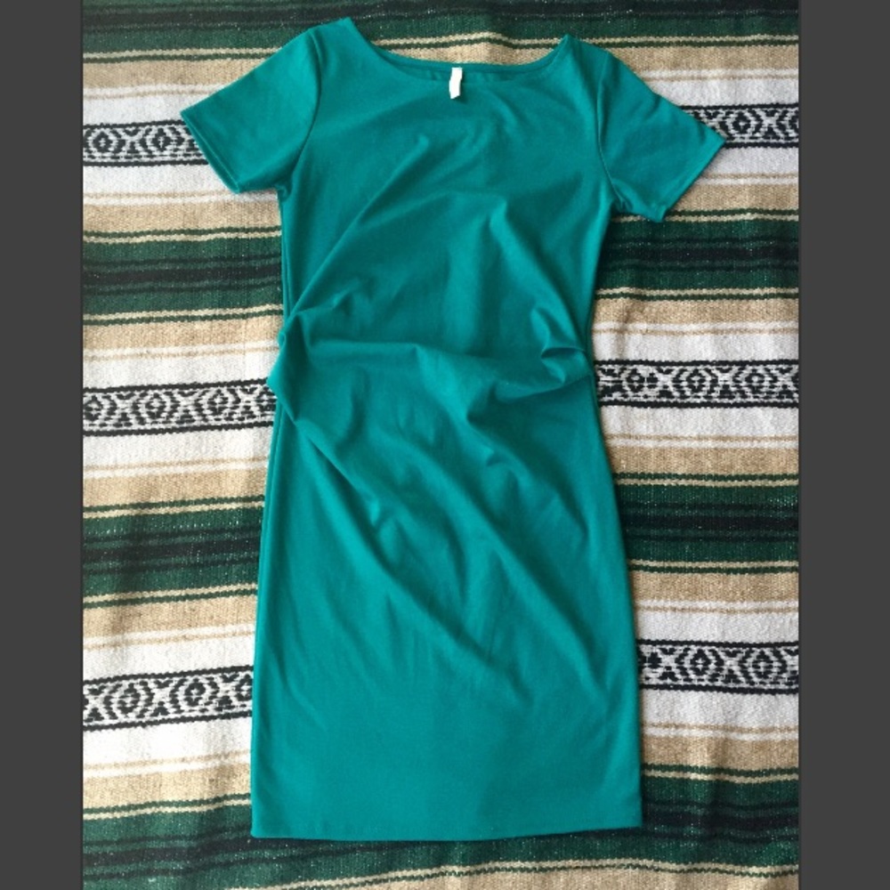 Pinkblush Maternity fitted teal dress