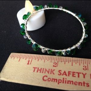 White w/green jewel cut beads hand done