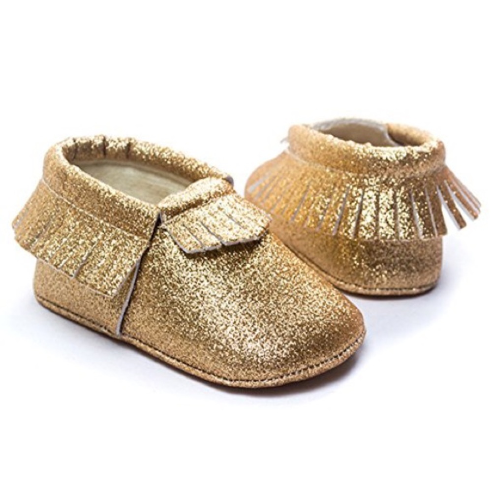 Sparkly gold baby girl moccasins