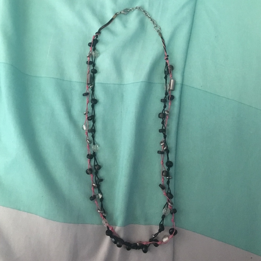 Pink and Black Beaded Necklace