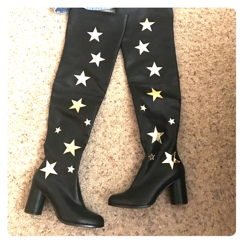 NON-BLONDE black leather over the knee boots