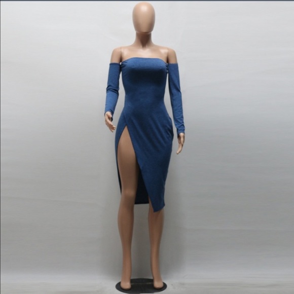 Long Sleeve Strapless Side Split Cocktail Dress - Picture 2 of 4