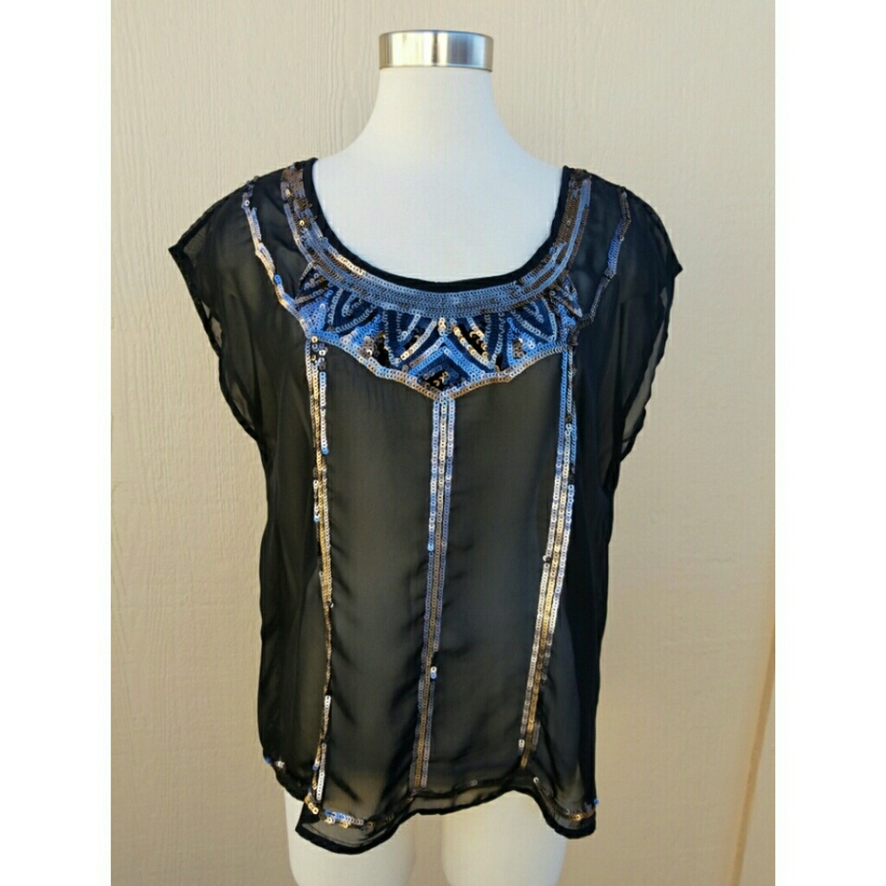 💥CLOSING SALE💥 Sheer Sequin Low Back Blouse