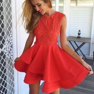 Red dress with lace front