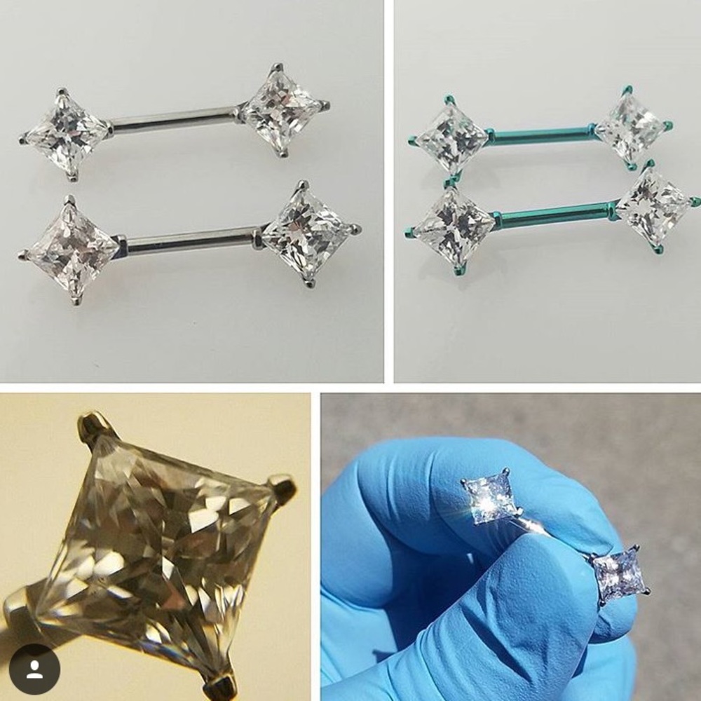 2x 4-pronged diamond nipple barbells