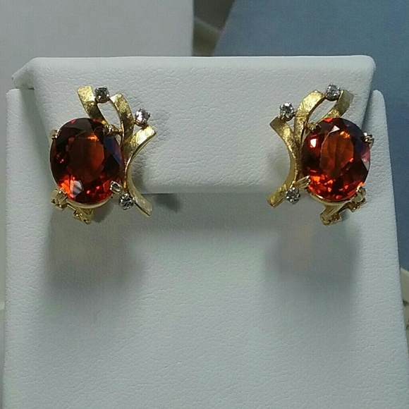 18K Y GOLD EARRINGS  8+CT  MADIERA CITRINE - Picture 1 of 4