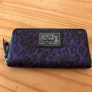 Coach zip around wallet in purple & black