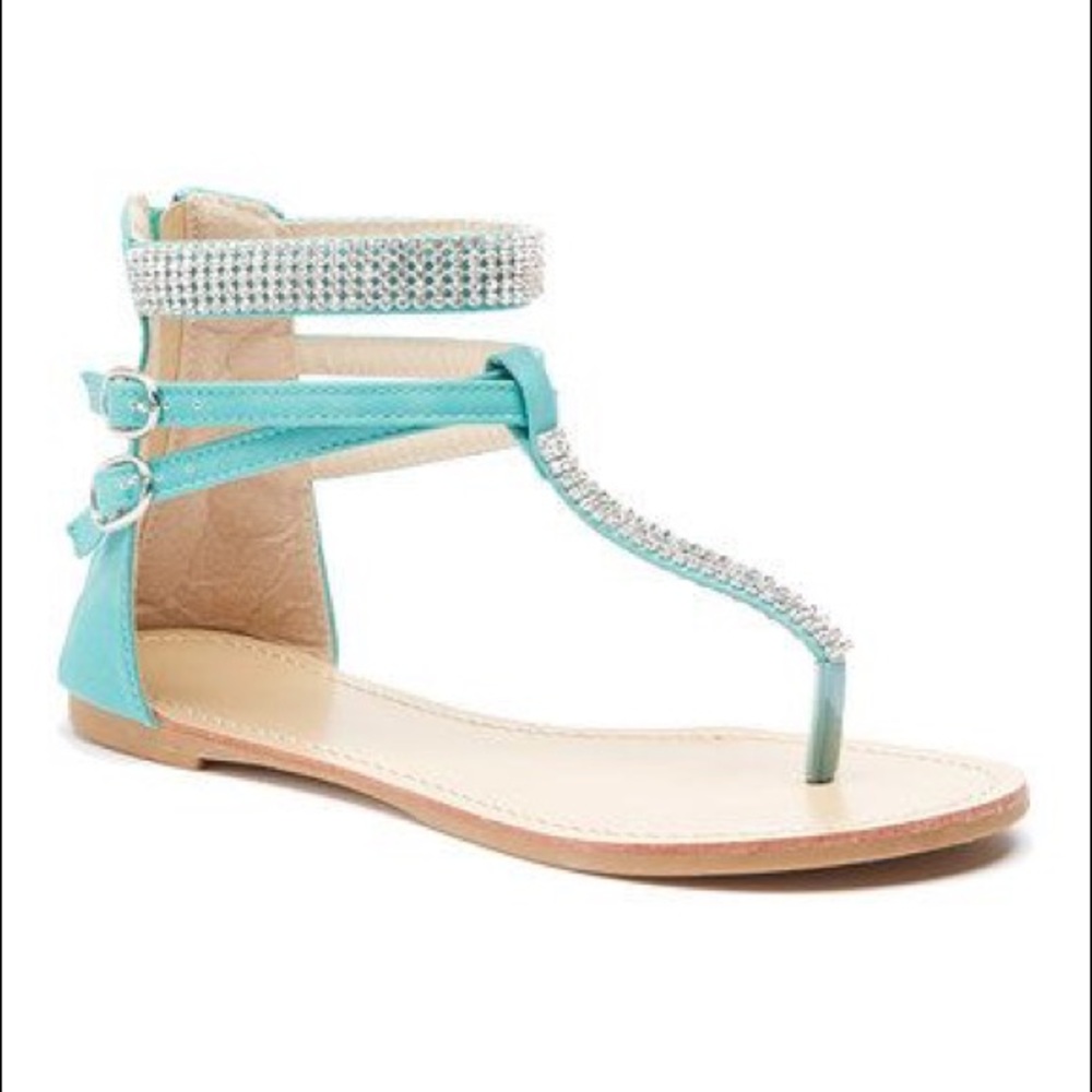 Mint Rhinestone Strappy Zipper Sandals