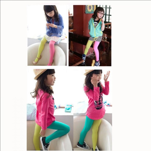 ✨Girls Spring 2017 Multi-Color Tights Teal/Canary - Picture 2 of 2