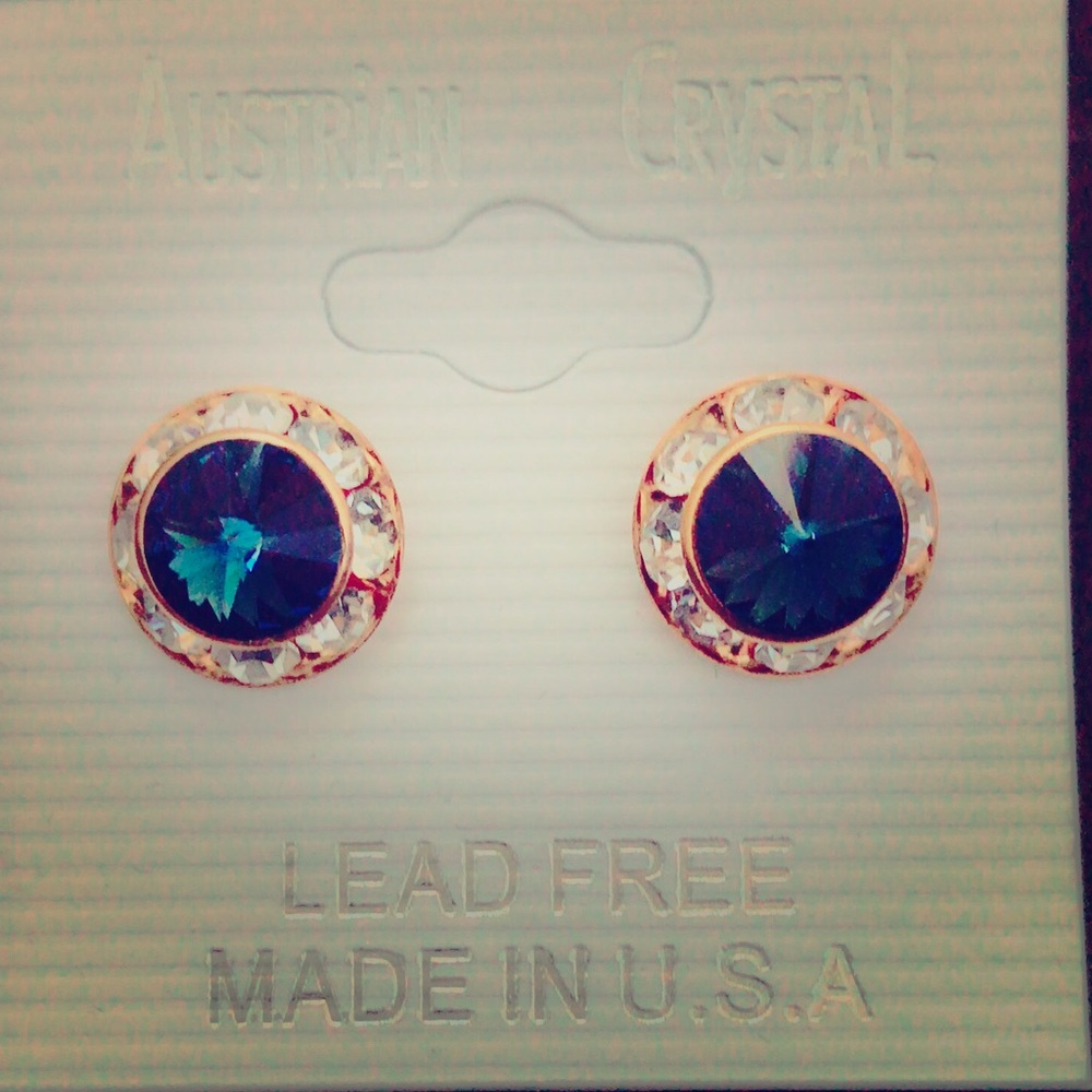 Beautiful Austrian Blue Crystal Stud Earrings