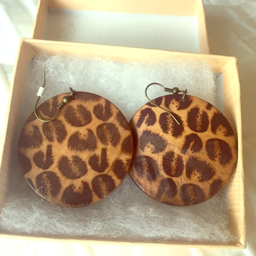 Wooden Leopard Earrings