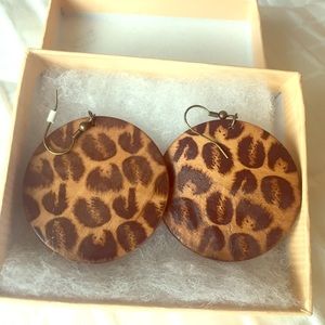 Wooden Leopard Earrings