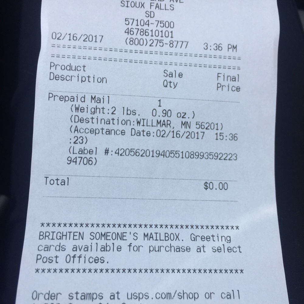 Shipping receipt