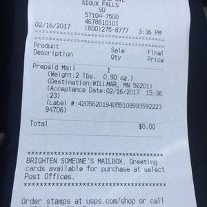 Shipping receipt